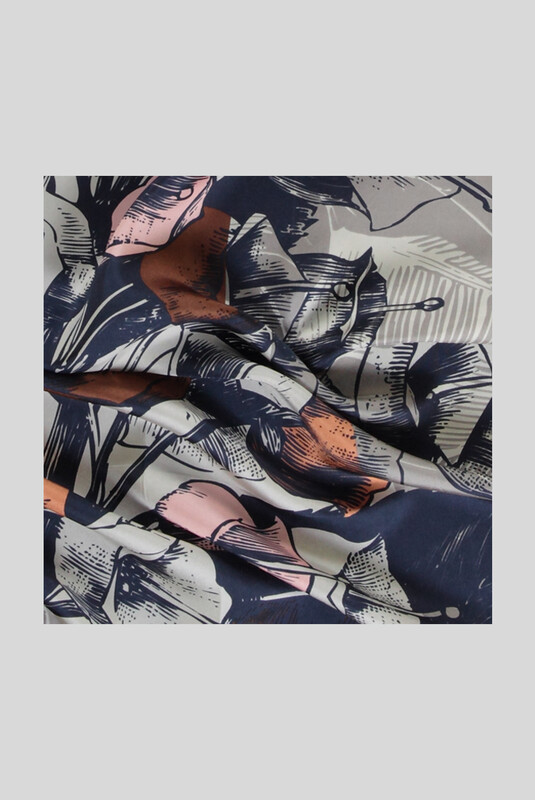 Desenli Çiçekli Twill Kahverengi İpek Eşarp - SARAR