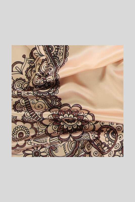 Çiçek Desenli Varaklı Saten İpek Eşarp - SARAR