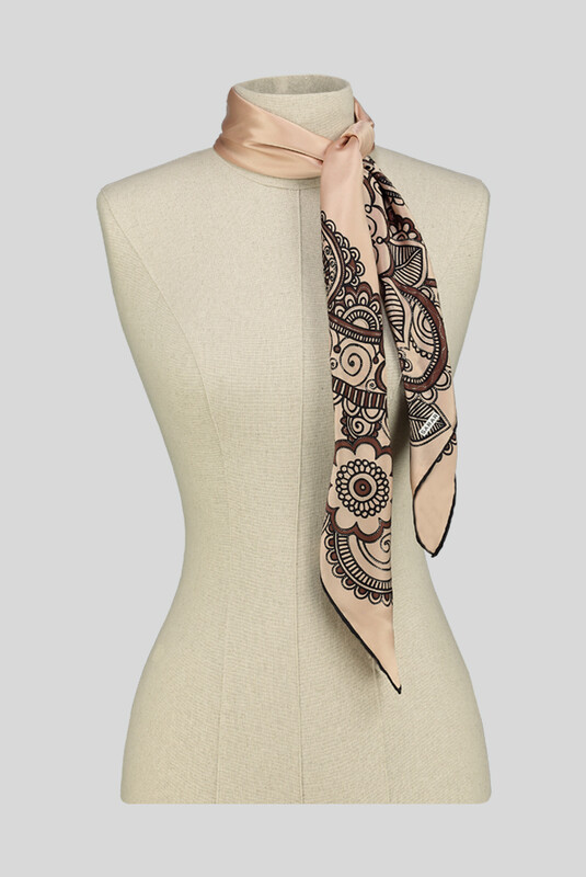 Çiçek Desenli Varaklı Saten İpek Eşarp - SARAR