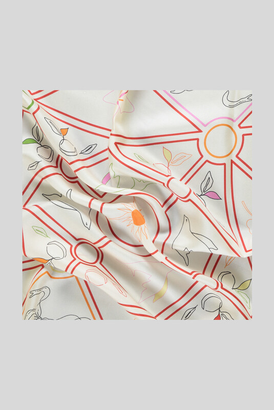 Corruga İpek Twill Kırmızı Eşarp - SARAR