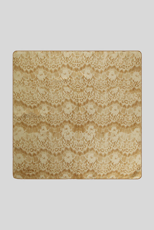 Dantel Desenli Twill Gold İpek Eşarp - 1