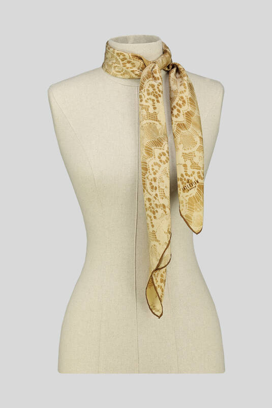Dantel Desenli Twill Gold İpek Eşarp - 3