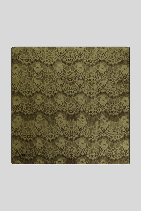 Dantel Desenli Twill Haki İpek Eşarp 