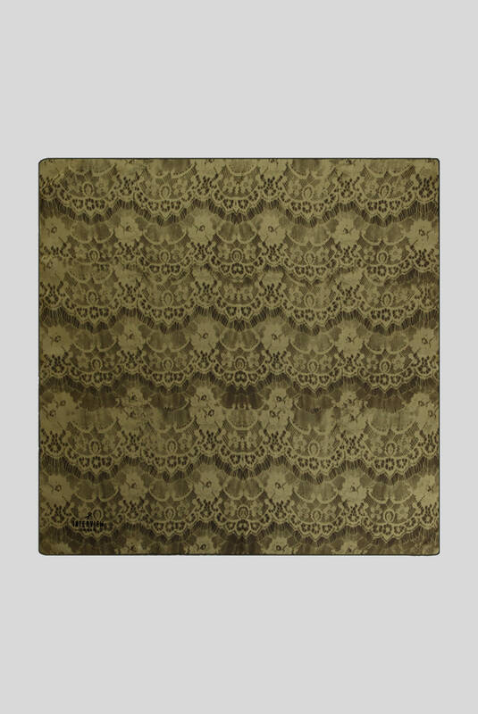 Dantel Desenli Twill Haki İpek Eşarp - 1