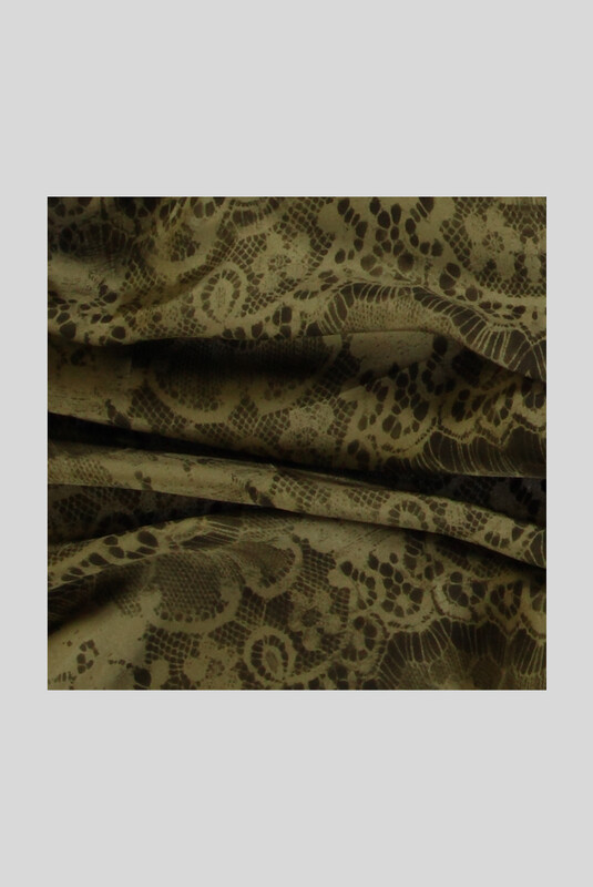 Dantel Desenli Twill Haki İpek Eşarp - SARAR