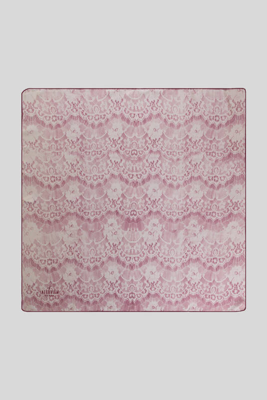 Dantel Desenli Twill Lila İpek Eşarp - 1
