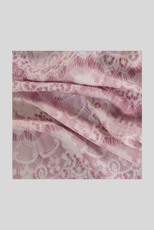 Dantel Desenli Twill Lila İpek Eşarp - SARAR