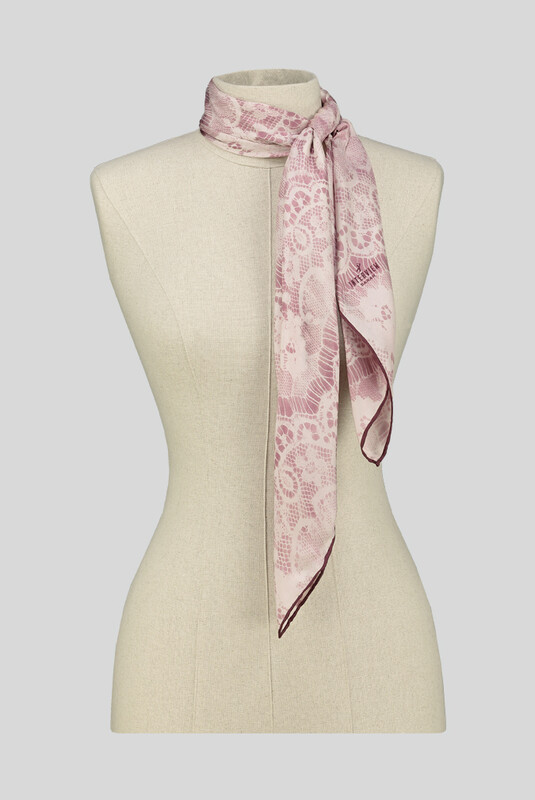 Dantel Desenli Twill Lila İpek Eşarp - SARAR