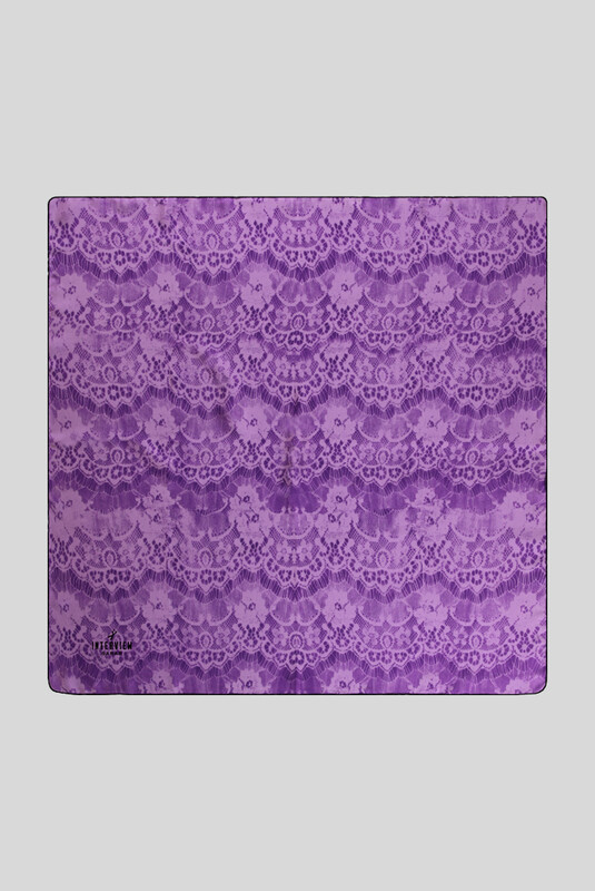 Dantel Desenli Twill Mor İpek Eşarp 