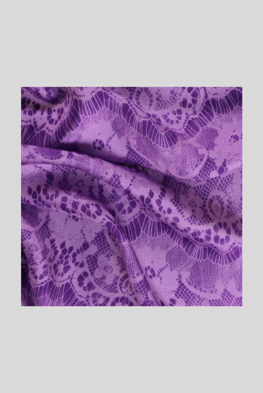 Dantel Desenli Twill Mor İpek Eşarp - SARAR