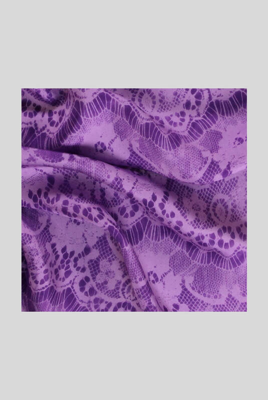 Dantel Desenli Twill Mor İpek Eşarp - 2