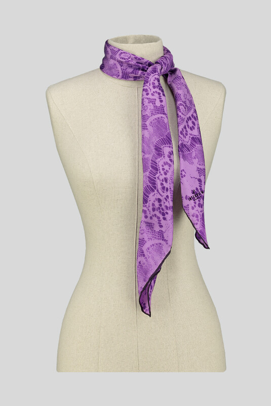 Dantel Desenli Twill Mor İpek Eşarp - SARAR