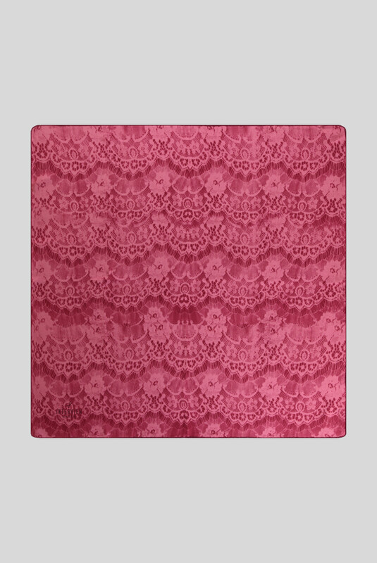 Dantel Desenli Twill Pembe İpek Eşarp 