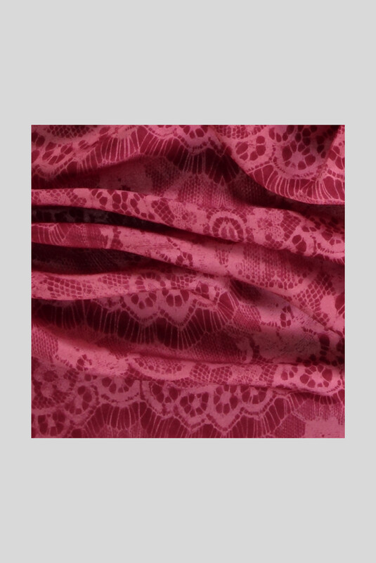 Dantel Desenli Twill Pembe İpek Eşarp - SARAR