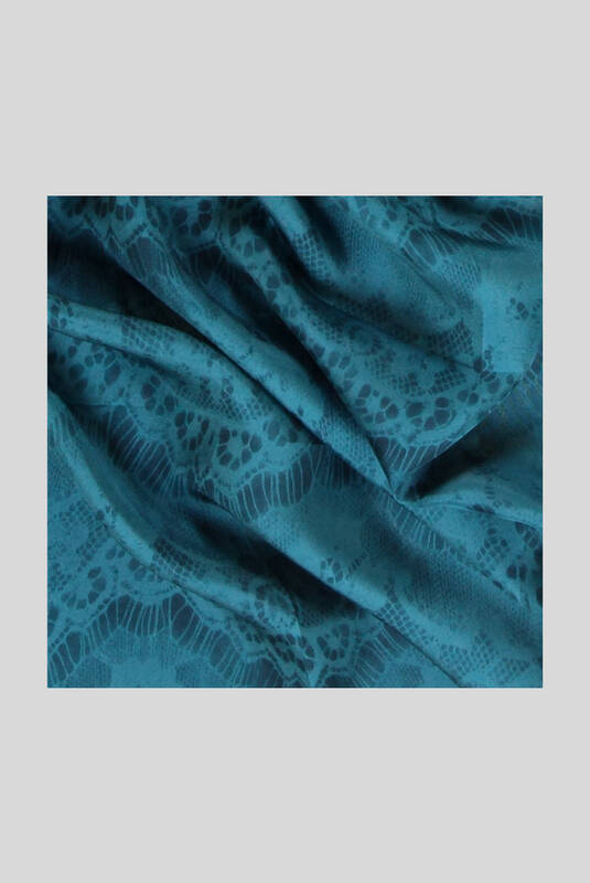 Dantel Desenli Twill Petrol Rengi İpek Eşarp - 2