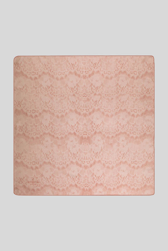 Dantel Desenli Twill Pudra İpek Eşarp - 1
