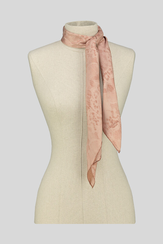 Dantel Desenli Twill Pudra İpek Eşarp - SARAR