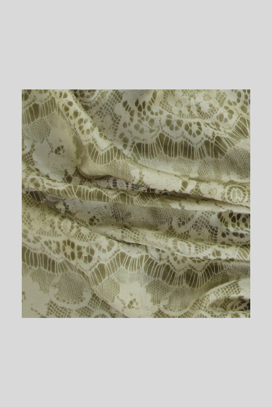 Dantel Desenli Twill Açık Yeşil İpek Eşarp - SARAR