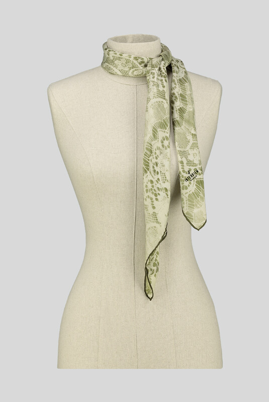 Dantel Desenli Twill Açık Yeşil İpek Eşarp - SARAR