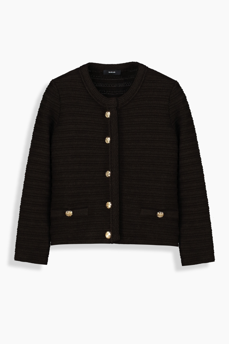 Dena Düğmeli Koyu Kahverengi Hırka - 1