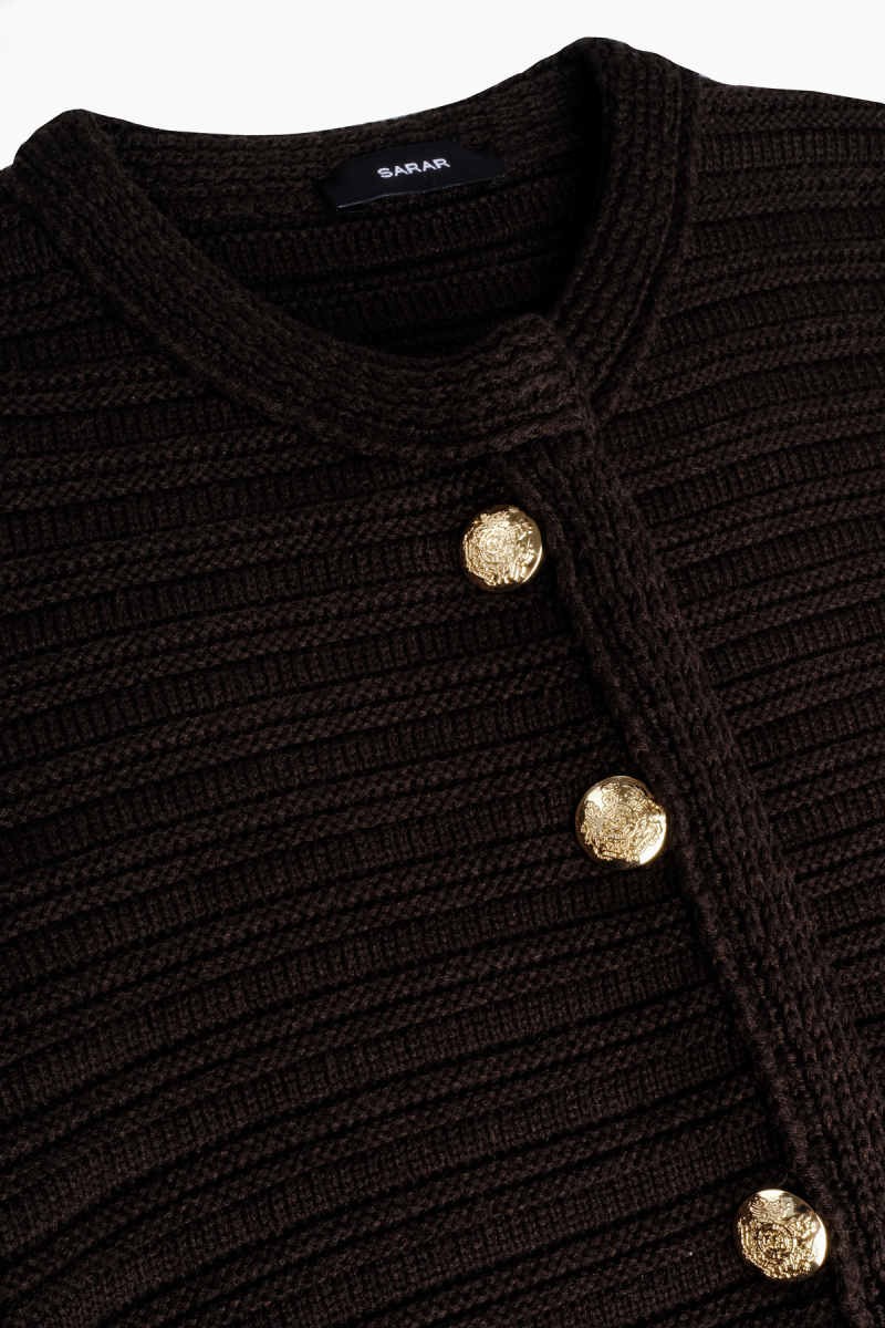 Dena Düğmeli Koyu Kahverengi Hırka - 3