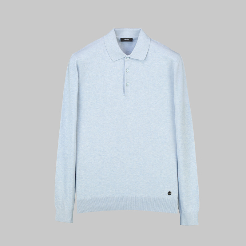Düğmeli Polo Yaka Açık Mavi Triko 