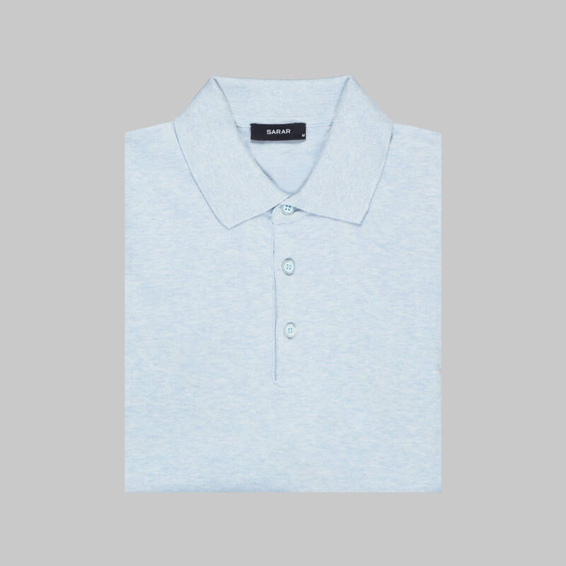 Düğmeli Polo Yaka Açık Mavi Triko - 3