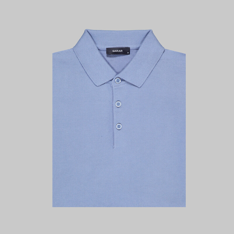 Düğmeli Polo Yaka Pamuklu Mavi Triko - SARAR