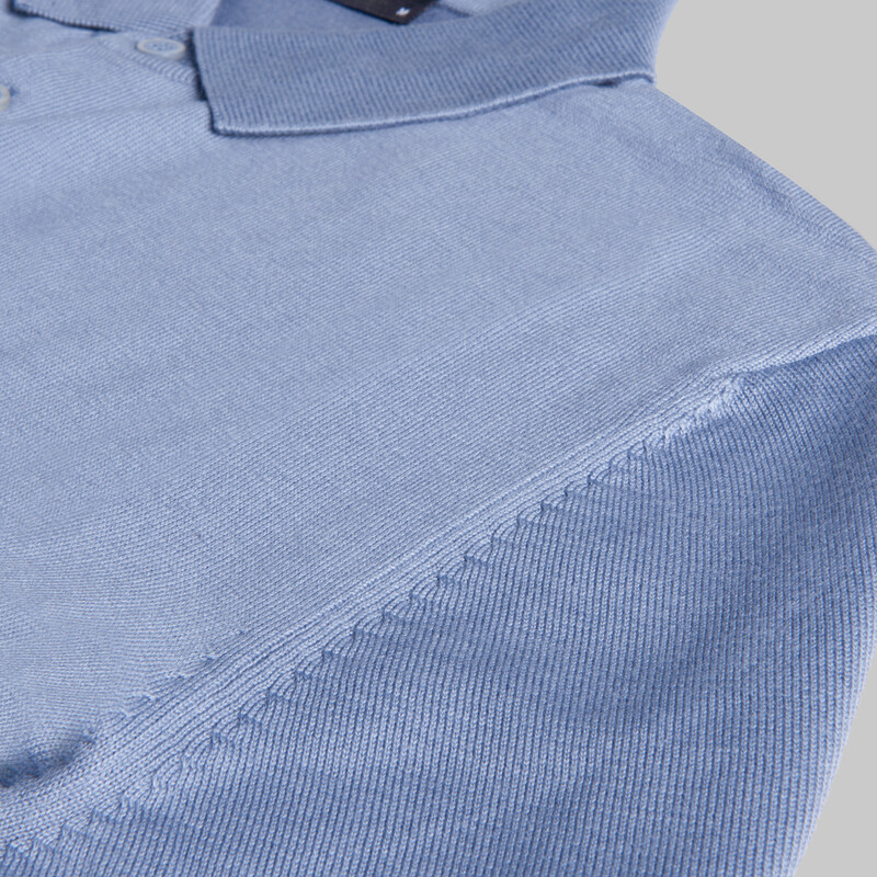 Düğmeli Polo Yaka Pamuklu Mavi Triko - SARAR