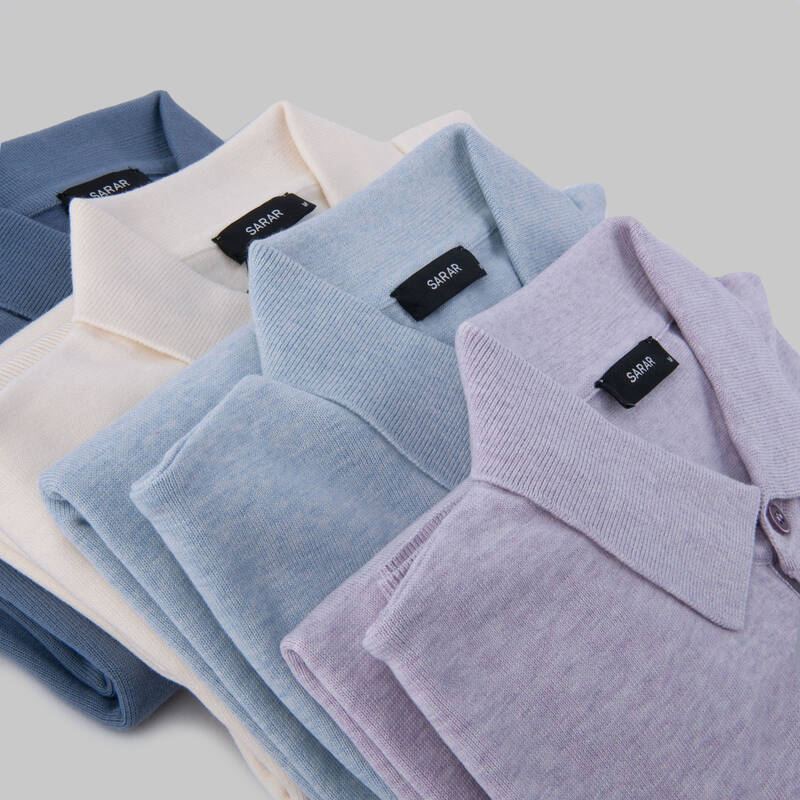 Düğmeli Polo Yaka Pamuklu Mavi Triko - 6