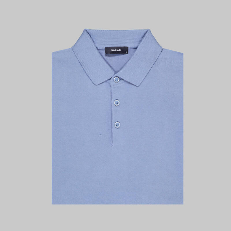 Düğmeli Polo Yaka Pamuklu Mavi Triko - 3