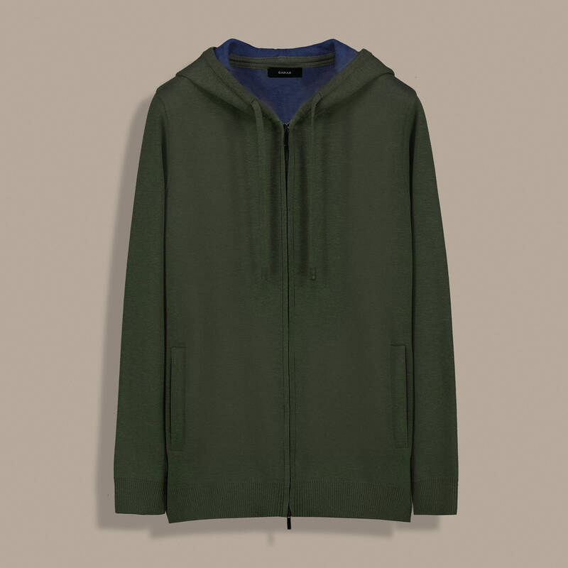 Kadın Kapüşonlu Fermuarlı Haki Eşofman Üstü - 1