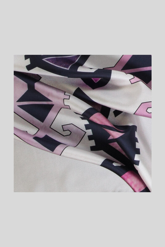 Etnik Desenli Twill Açık Pudra İpek Eşarp - SARAR