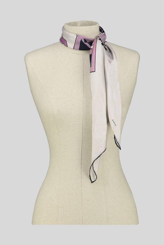 Etnik Desenli Twill Açık Pudra İpek Eşarp - 3