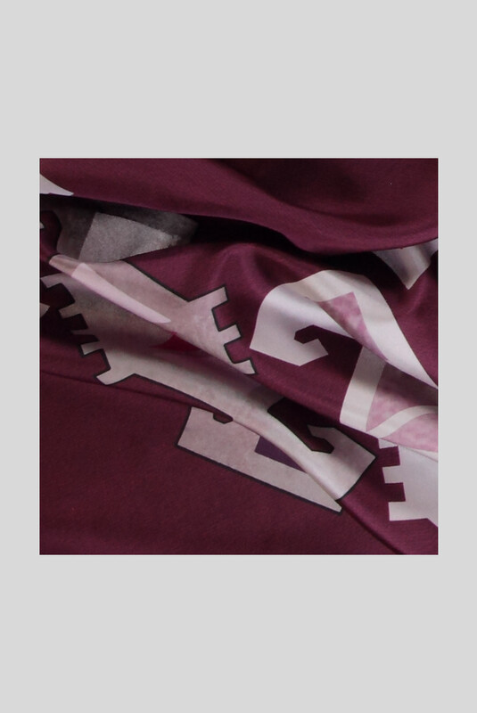 Etnik Desenli Twill Bordo İpek Eşarp - SARAR