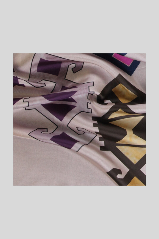Etnik Desenli Twill Pudra İpek Eşarp - SARAR