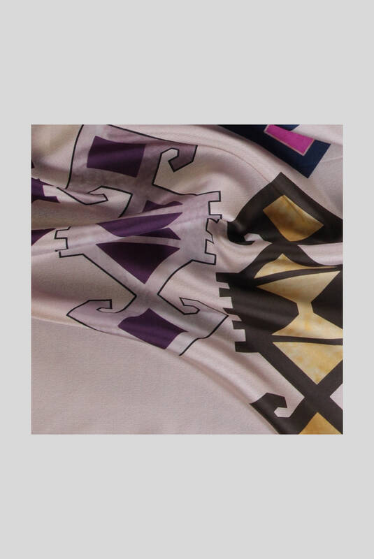 Etnik Desenli Twill Pudra İpek Eşarp - 2