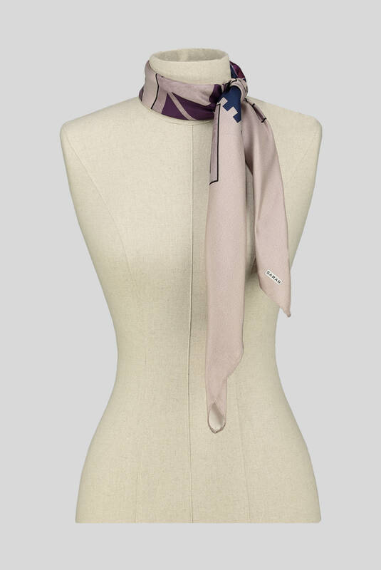 Etnik Desenli Twill Pudra İpek Eşarp - 3
