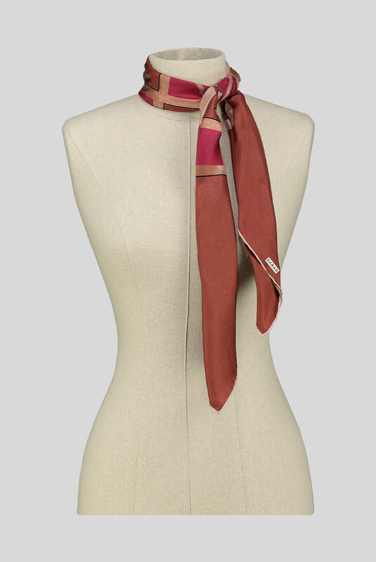 Etnik Desenli Twill Taba İpek Eşarp - SARAR