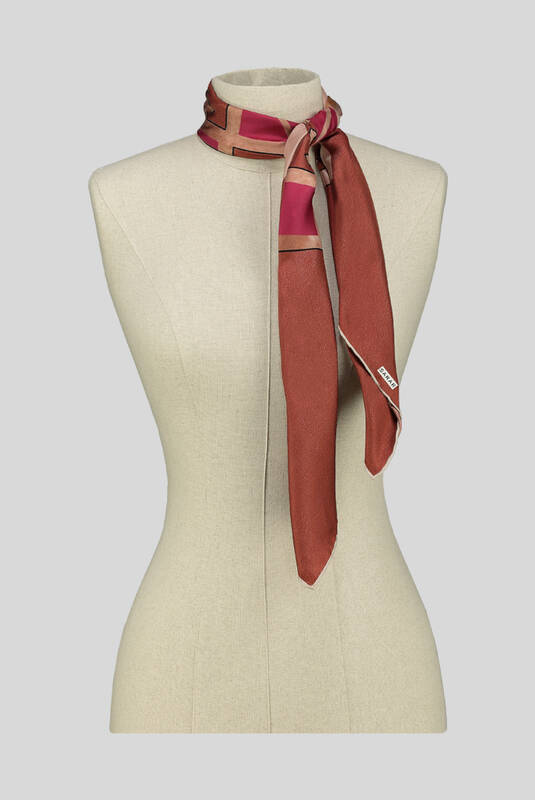 Etnik Desenli Twill Taba İpek Eşarp - 3