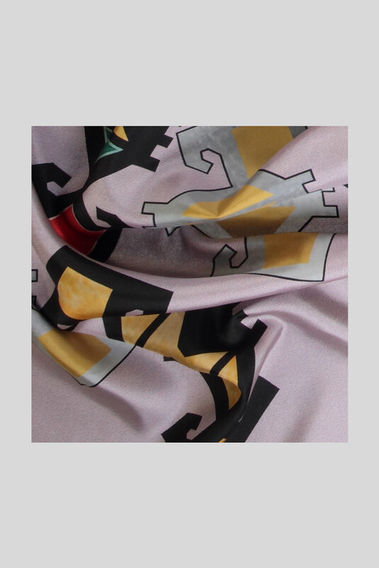 Etnik Desenli Twill Açık Lila İpek Eşarp - SARAR