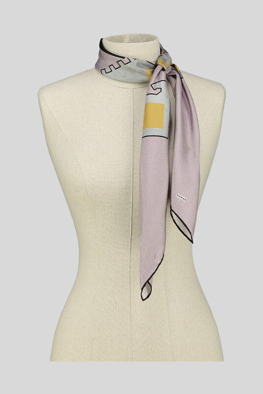 Etnik Desenli Twill Açık Lila İpek Eşarp - SARAR