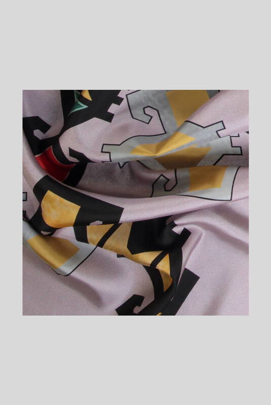 Etnik Desenli Twill Açık Lila İpek Eşarp - 2