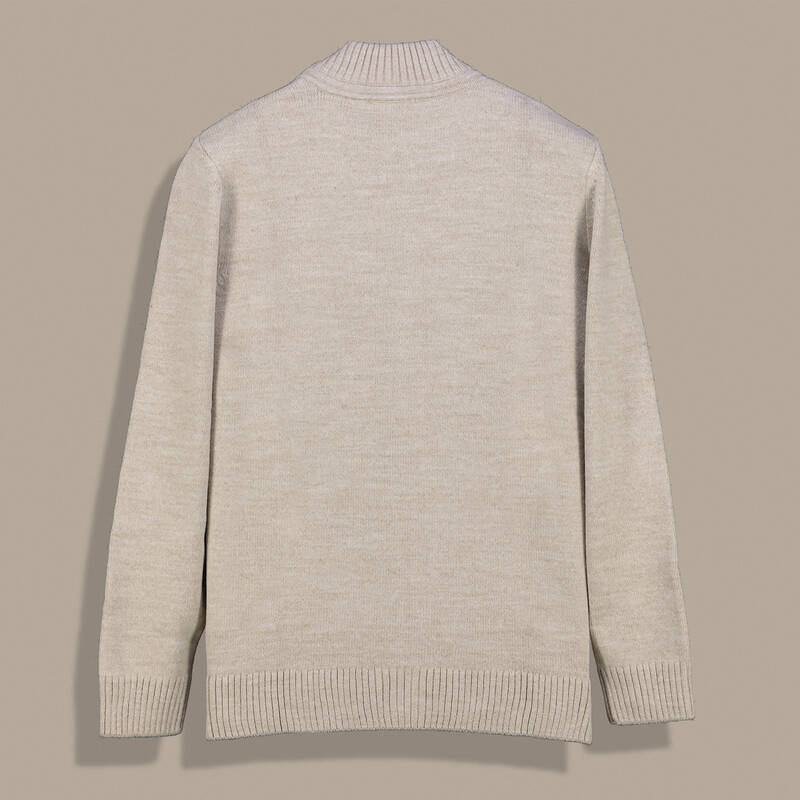 Fermuarlı Desenli Bej Hırka - 2