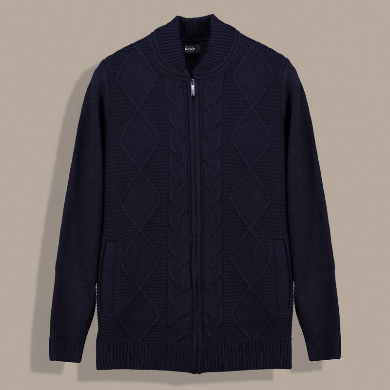 Fermuarlı Desenli Lacivert Hırka - 1