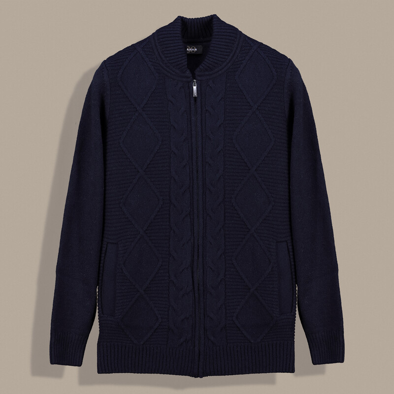 Fermuarlı Desenli Lacivert Hırka 