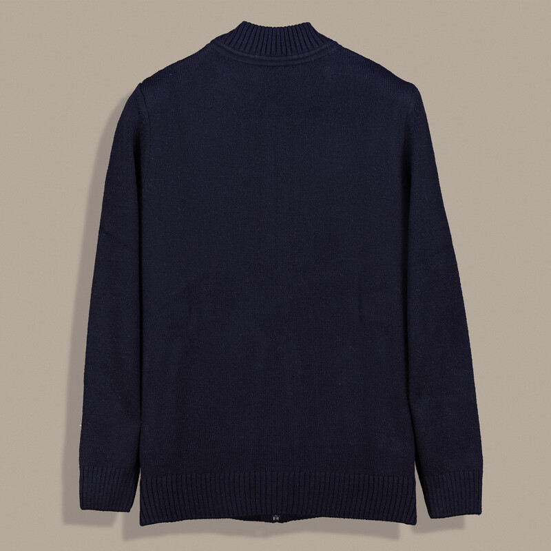 Fermuarlı Desenli Lacivert Hırka - SARAR