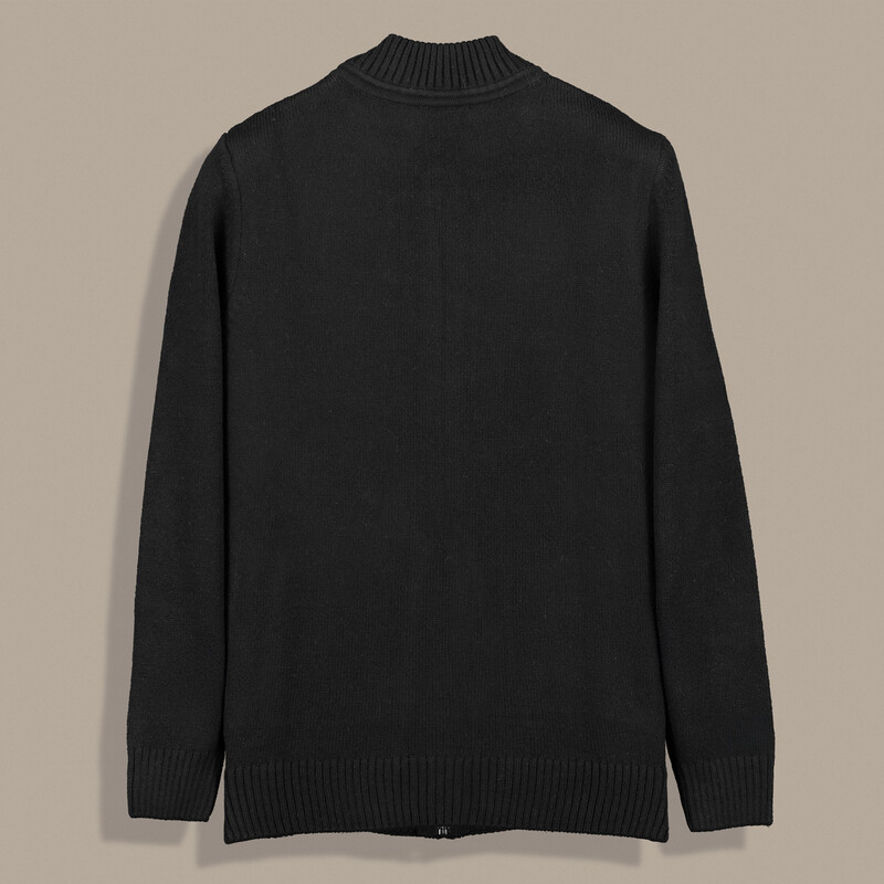 Fermuarlı Desenli Siyah Hırka - SARAR