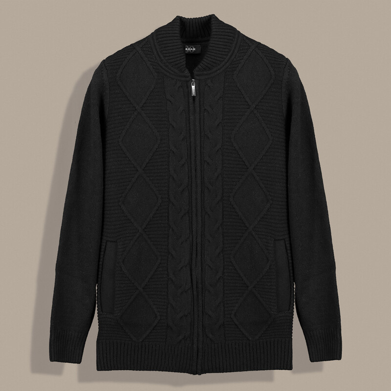 Fermuarlı Desenli Siyah Hırka - SARAR