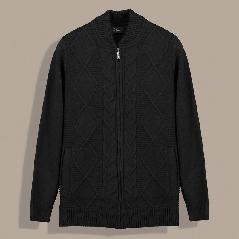 Fermuarlı Desenli Siyah Hırka - 1